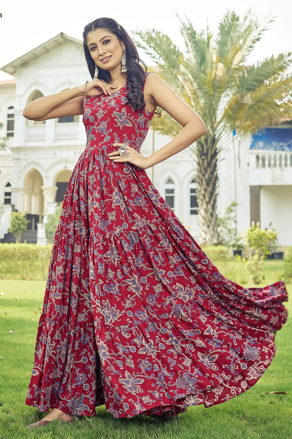 Buy Floral Printed Fit Flare Maxi Ethnic Dress at Rs. 999 online from  Chansi Trendz Ethnic Dresses : CT-359