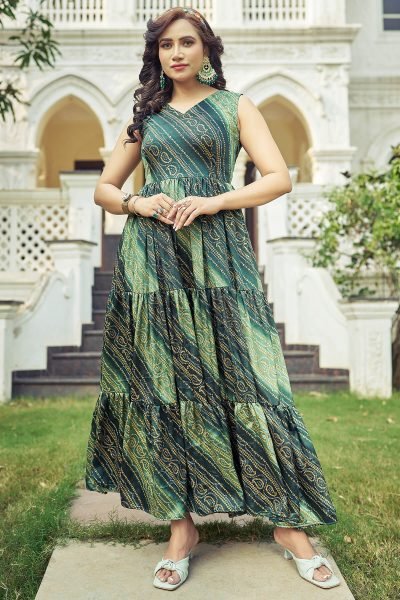 Bandhani Printed Maxi Gown Ethnic Dress Ethnic Dresses