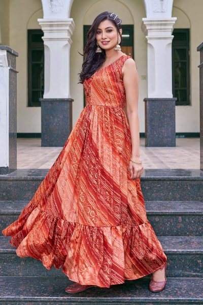 Bandhani Printed V Neck Ethnic Dresses Ethnic Dresses