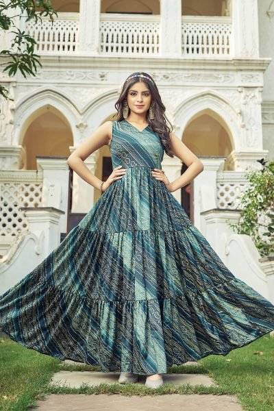 Bandhani Printed V Neck Ethnic Dressess Ethnic Dresses