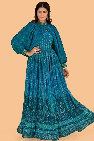 Blue Bandhani Printed  INDO-WESTERN