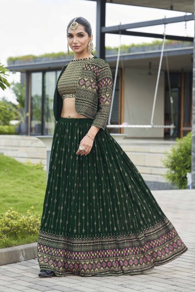 Bottle Green Lehenga Choli With Jacket INDO-WESTERN LEHENGA