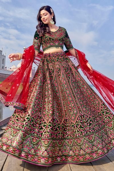BOTTLE GREEN ETHNIC LEHENGA