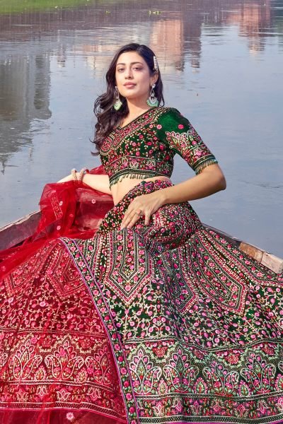 BOTTLE GREEN ETHNIC LEHENGA