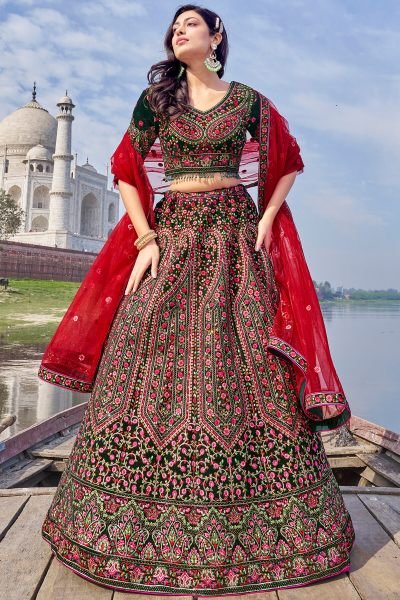 BOTTLE GREEN ETHNIC LEHENGA