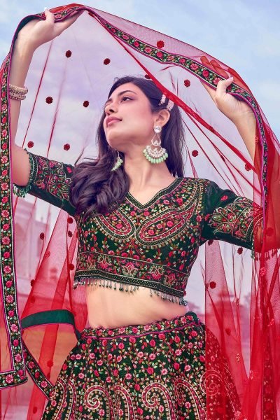 BOTTLE GREEN ETHNIC LEHENGA