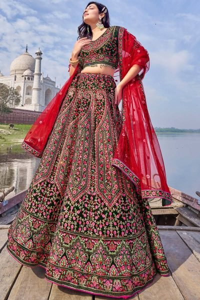 BOTTLE GREEN ETHNIC LEHENGA