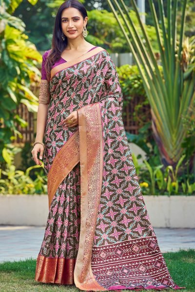 Ethnic Motif Print Silk Saree SAREE