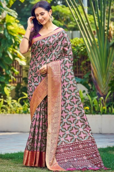 Ethnic Motif Print Silk Saree SAREE