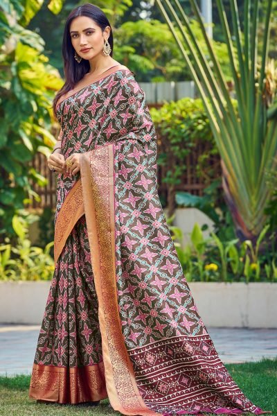 Ethnic Motif Print Silk Saree SAREE