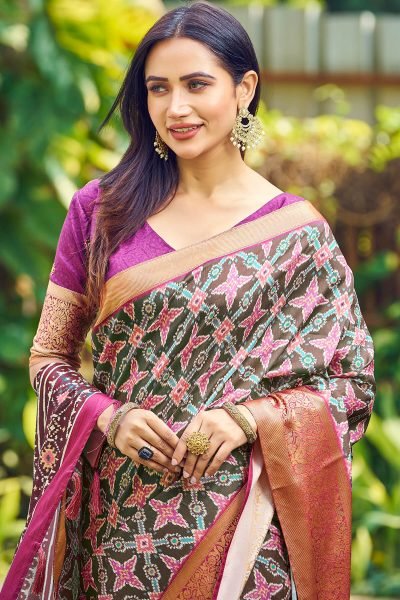 Ethnic Motif Print Silk Saree SAREE