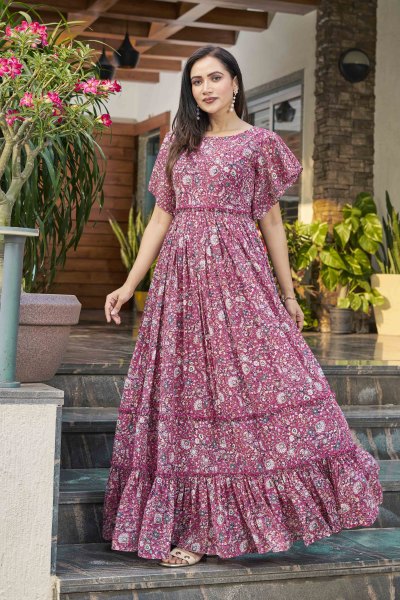 ETHNIC MOTIF PRINTED FIT AND FLARE DRESS ETHNIC GOWN