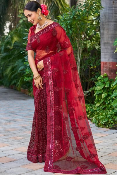 Floral Embellished Mirror Work Saree SAREE
