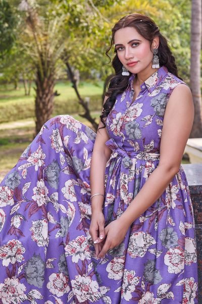 Floral Print Fit   Flare Maxi Dress Ethnic Dresses