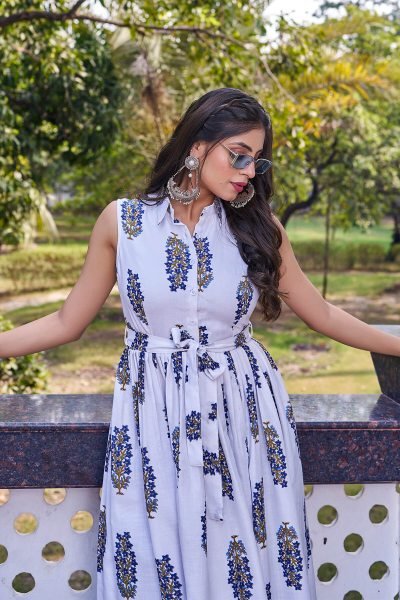 Floral Print Fit   Flare Maxi Dress Ethnic Dresses