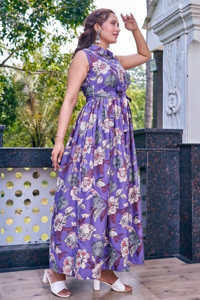 Floral Print Fit   Flare Maxi Dress Ethnic Dresses