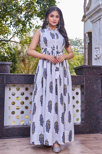 Floral Print Fit   Flare Maxi Dress Ethnic Dresses