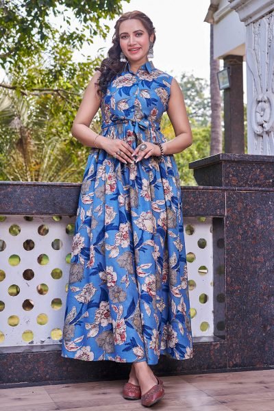 Floral Print Fit   Flare Maxi Dress Ethnic Dresses