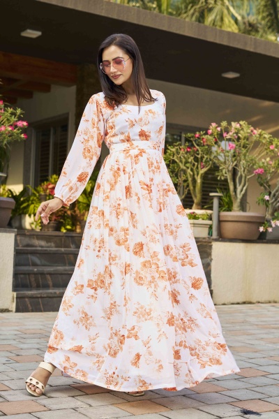 FLORAL PRINT FLAIRED GOWN ETHNIC GOWN