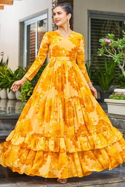 Floral Print Flaired Gown GOWN