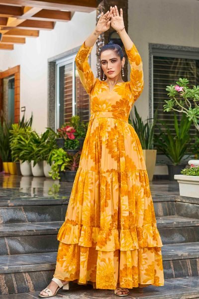 Floral Print Flaired Gown GOWN