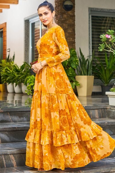 Floral Print Flaired Gown GOWN