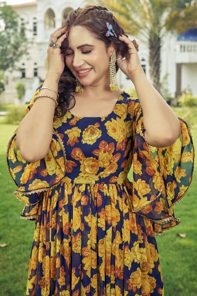 Floral Print Georgette Fit & Flare Maxi Dress GOWN
