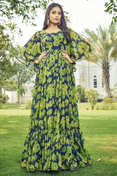 Floral Print Georgette Fit & Flare Maxi Dress GOWN