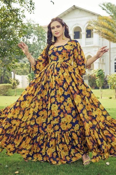 Floral Print Georgette Fit & Flare Maxi Dress GOWN