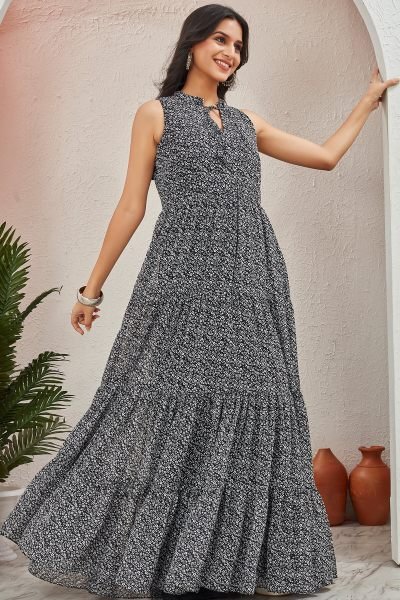 Floral Printed Georgette Maxi Dress GIRLISH LEHENGA