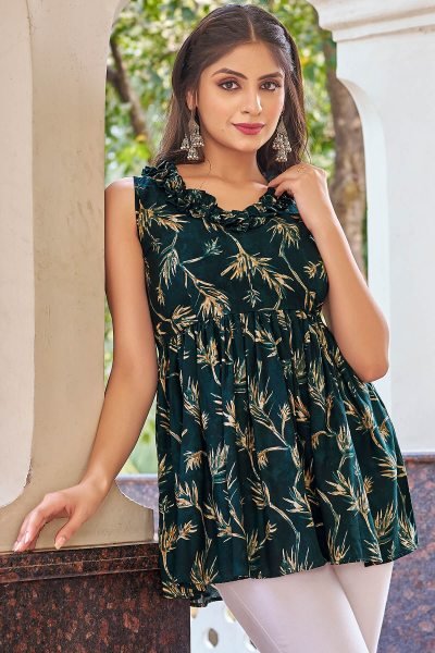 Floral Printed Tunic with Gathered Details Tunic