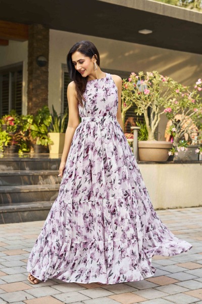 FLORALPRINT MULTI LAYERED FLAIRED DRESS ETHNIC GOWN