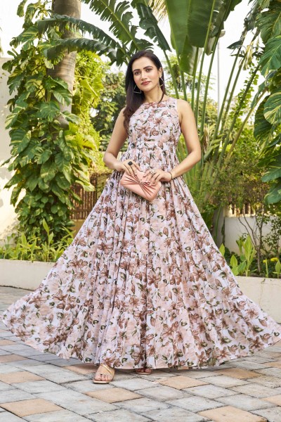 FLORALPRINT MULTI LAYERED FLAIRED DRESS ETHNIC GOWN