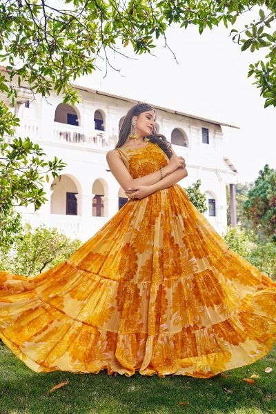 FloralPrint Multi Layered Flaired Gown GOWN