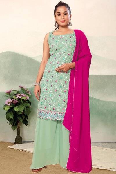 Green Georgette Sharara Set SHARARA SET