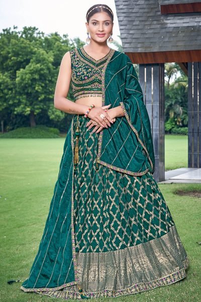 Green Viscose Jacquard Lehenga Choli MEHENDI FUNCTION
