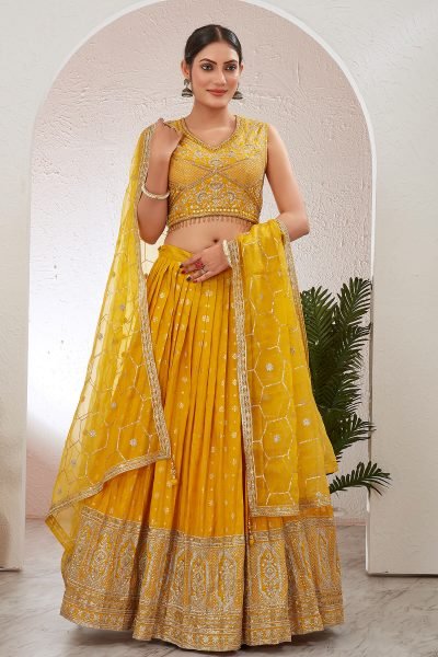 Jacquard Lehenga Choli HALDI LEHENGA