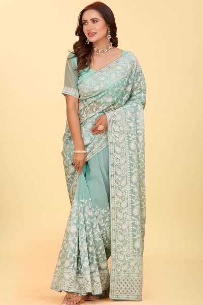 Kashmiri Worked Organza Saree SAREE