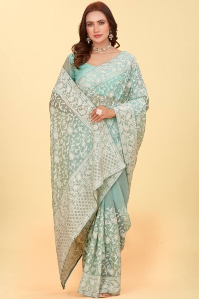 Kashmiri Worked Organza Saree SAREE