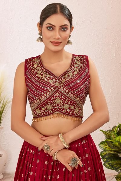 Maroon Jacquard Lehenga Choli SIDERS LEHENGA