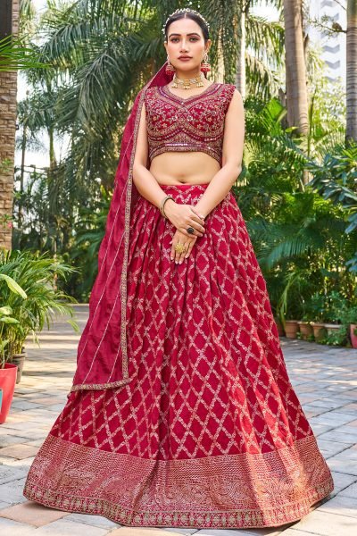 Maroon Viscose Jacquard Lehenga Choli SIDERS LEHENGA