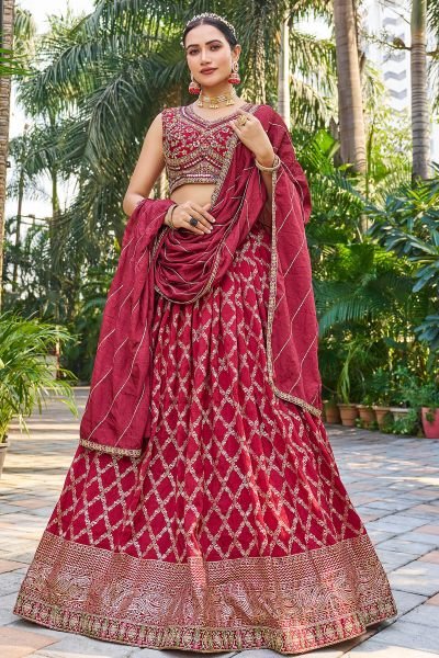 Maroon Viscose Jacquard Lehenga Choli SIDERS LEHENGA