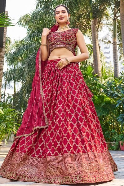 Maroon Viscose Jacquard Lehenga Choli SIDERS LEHENGA