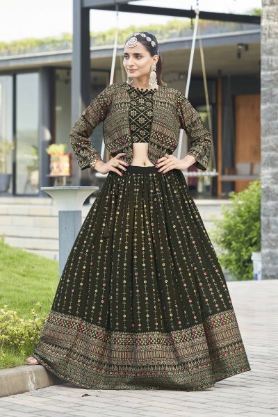 Mehendi Lehenga Choli With Jacket INDO-WESTERN LEHENGA