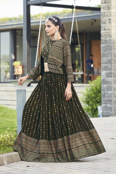Mehendi Lehenga Choli With Jacket INDO-WESTERN LEHENGA