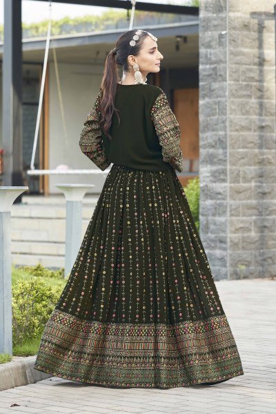 Mehendi Lehenga Choli With Jacket INDO-WESTERN LEHENGA