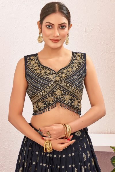Navy Blue Jacquard Lehenga Choli SIDERS LEHENGA