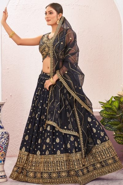 Navy Blue Jacquard Lehenga Choli SIDERS LEHENGA