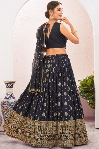 Navy Blue Jacquard Lehenga Choli SIDERS LEHENGA