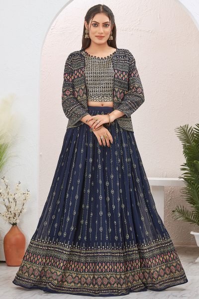Navy Blue Lehenga Choli With Jacket INDO-WESTERN LEHENGA